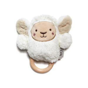 Hochet peluche Mouton avec anneau de dentition en bois