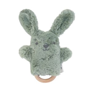 Hochet peluche lapin sauge avec anneau de dentition en bois