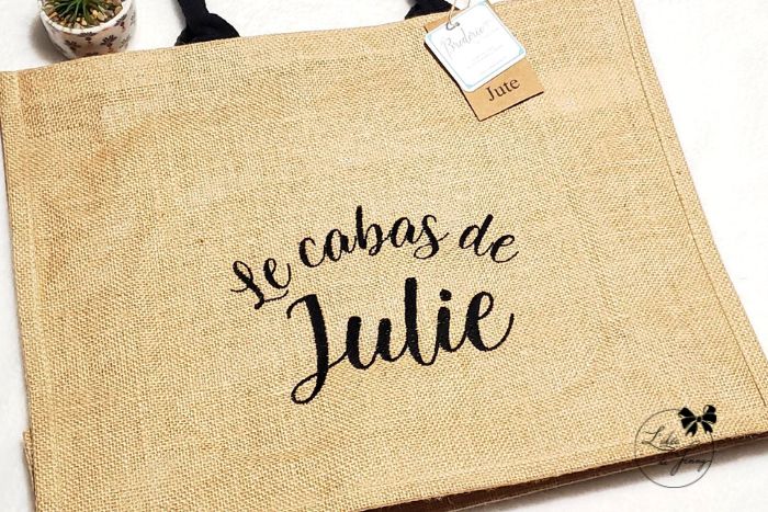 Cabas en toile de jute – Beige anses roses – Image 5