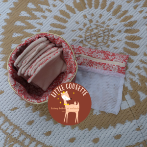 Lot de 10 lingettes lavables en tissu éponge biologique non blanchi + panière 100% coton+ pochon de lavage