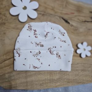 Bonnet de naissance blanc fleuri