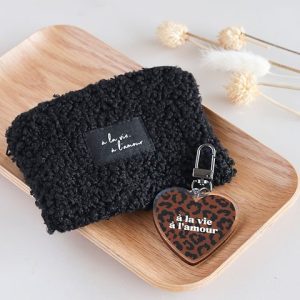 Porte monnaie moumoute noire « à la vie à l&rsquo;amour »