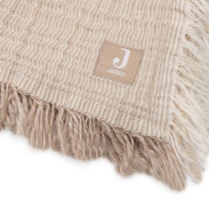 Couverture Gaze de coton 120×120 Fringe Stripe Biscuit