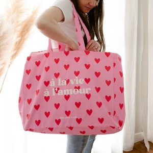 Cabas XXL Coeur Rose Rouge À LA VIE À L&rsquo;AMOUR