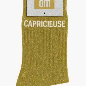 Chaussettes à Paillettes à Message « Capricieuse » – Moutarde