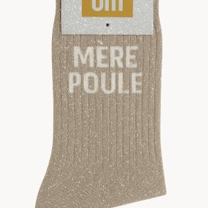 Chaussettes à Paillettes à Message « Mère Poule » – Beige