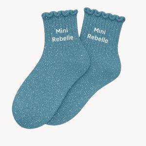 Chaussettes à Paillettes enfant 3/6 ans « Mini Rebelle » – Bleu Turquoise