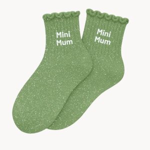 Chaussettes à Paillettes enfant 3/6 ans « Mini Mum » – Vert amande