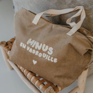 PRÉ-COMMANDE Sac cabas XL velours beige  » Minus en vadrouille « 
