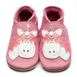 Chaussons pour bébé en cuir souple Licorne rose