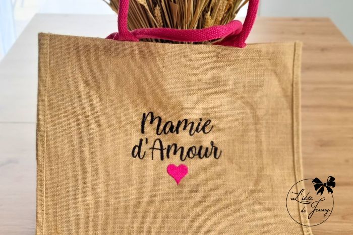 Cabas en toile de jute – Beige anses roses – Image 7