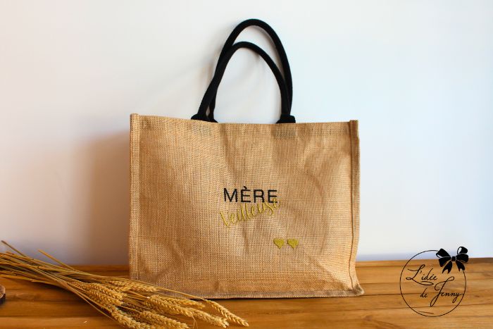 Cabas en toile de jute – Beige anses roses – Image 8