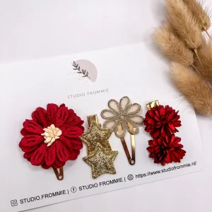 Lot de barrettes rouges et dorées