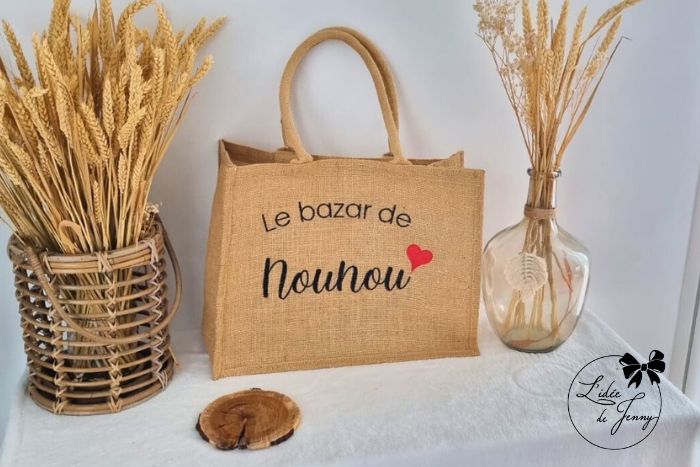 Cabas en toile de jute – Rouge anses rouges – Image 9