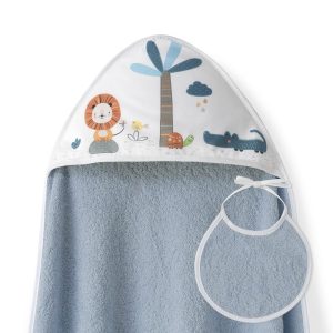 Cape de bain Lion avec bavoir personnalisable Bleu pétrole