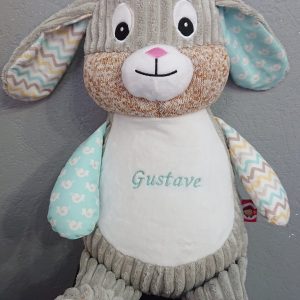 Grande peluche déhoussable Lapin sensoriel Menthe (personnalisable)