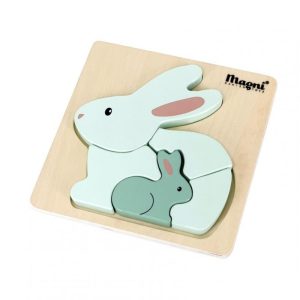 Petit puzzle lapin en bois Céladon/Sauge