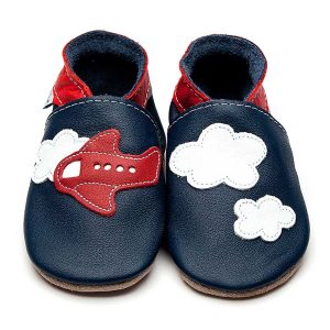 Chaussons pour bébé en cuir souple Avion et nuage