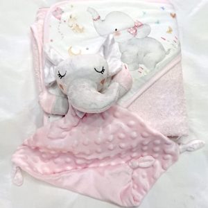 Coffret cadeau cape de bain et doudou éléphant rose