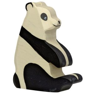 Panda assis en bois