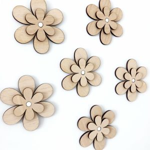 Lot de 6 fleurs superposées Marguerites Murales Bois