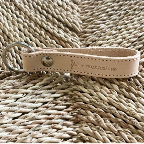 Porte clefs en cuir naturel « Fée marraine » Marcel & Lily