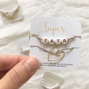 Bracelet perles et cœur « tata »