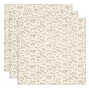 Lange Gaze de Coton 70x70cm Animals Olive Green (lot de 3)