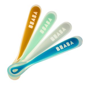 Béaba – Lot de 4 cuillères pour bébé en silicone (Plusieurs coloris disponibles)