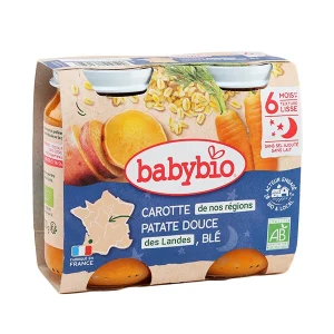 Babybio Petits Pots bébé Carotte Patate douce Blé 2*200G