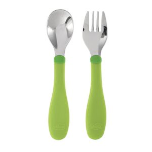 Chicco – Couverts en inox vert pomme pour bébé – 18 mois +
