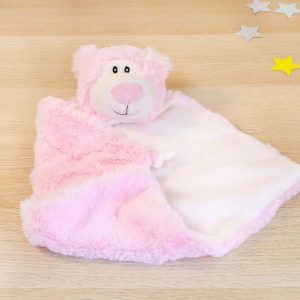 Doudou ourson rose 30X25 cm (personnalisable)
