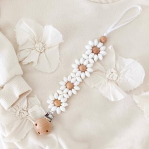 Attache tétine marguerite blanche