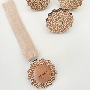 Attache tétine gaze de coton et léopard personnalisable