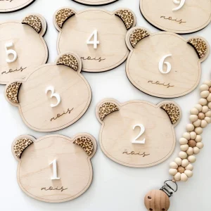 Cartes étapes en bois ourson léopard
