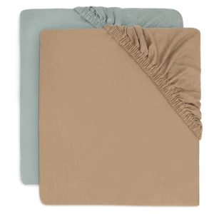 Drap-housse Jersey 60x120cm Sea Green / Biscuit (pack de 2)