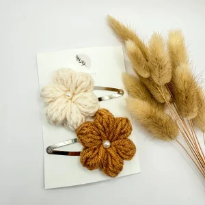 Lot de 2 barrettes fleurs beige et marron