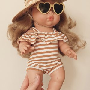 Maillot de bain rayé épaules froufrou pour poupée