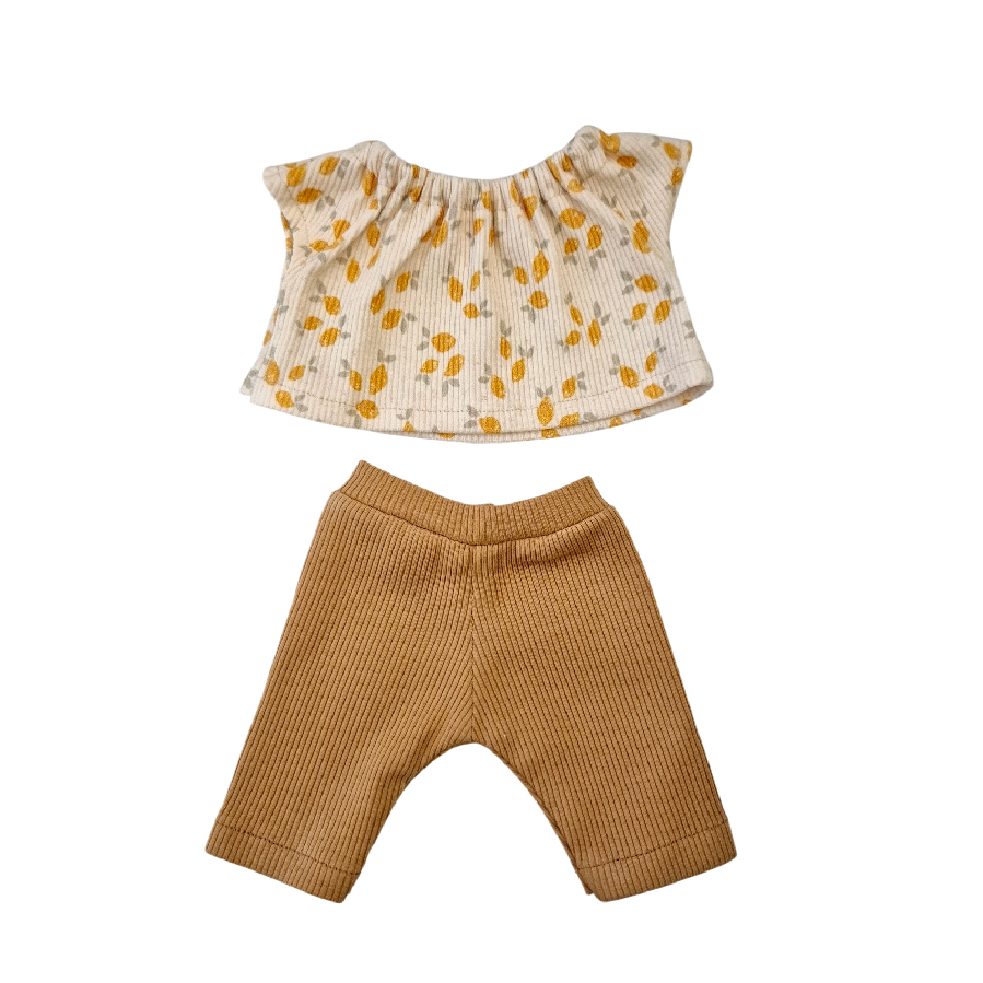 Tee shirt citron et legging camel pour poupée