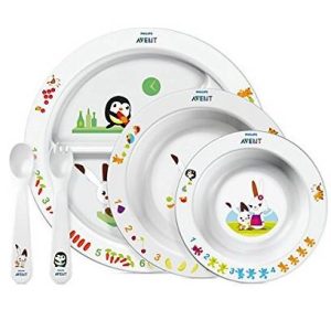 Philips Avent – Set repas complet pour bébé : Assiette, grand et petit Bol, cuillère et fourchette profondes – 6 Mois et +