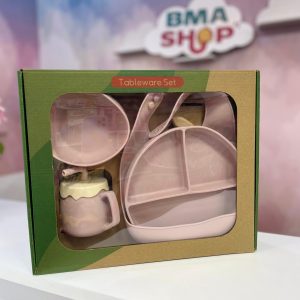 Set Repas Bébé – Vaisselle Enfant et Bavoir en Silicone – cuillère et fourchette