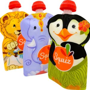 Squiz – Lot de 3 Gourdes pour bébé / enfant réutilisables 130ml pour compotes et purées