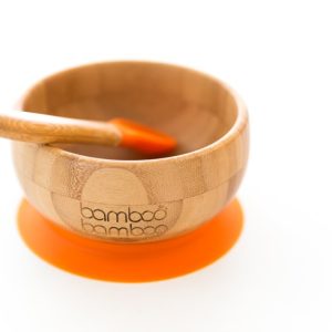 Bamboo – Bol pour bébé avec ventouse et cuillère assortie, en bambou naturel (Plusieurs coloris disponibles)