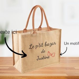Cabas en toile de jute – Beige anses beiges