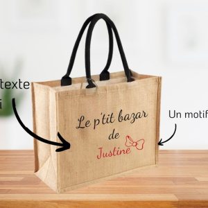 Cabas en toile de jute – Beige anses noires