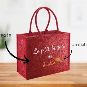 Cabas en toile de jute – Rouge pailleté