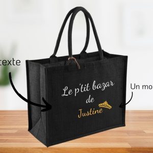 Cabas en toile de jute – Noir anses noires