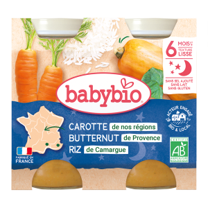 BABYBIO-CAROTTE DE NOS RÉGIONS BUTTERNUT DE PROVENCE RIZ DE CAMARGUE 2- 200G
