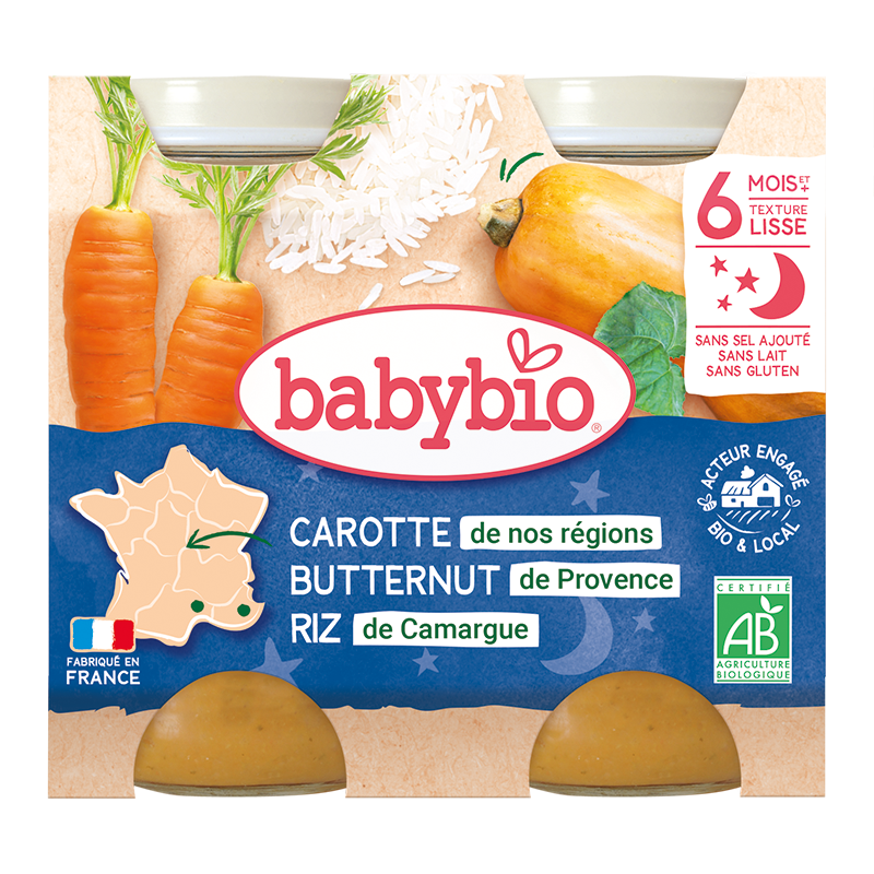 BABYBIO-CAROTTE DE NOS RÉGIONS BUTTERNUT DE PROVENCE RIZ DE CAMARGUE 2- 200G