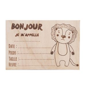 Carte en bois à remplir naissance – Lion